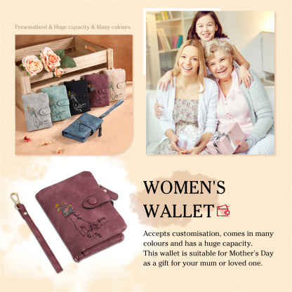 Custom Floral Line PU Wristlet Wallet with 2-7 Names