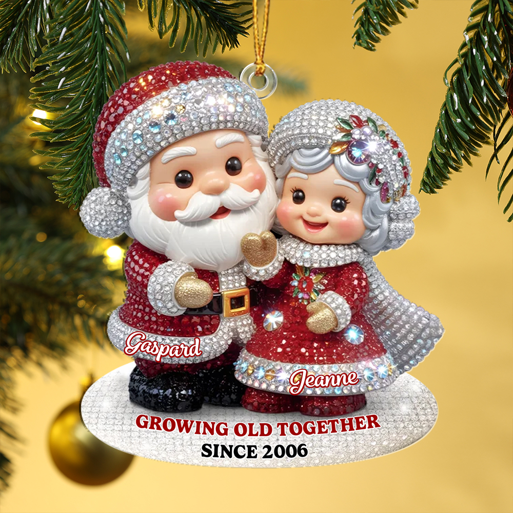 Personalized Couple Rhinestone Santa & Mrs Claus Ornament