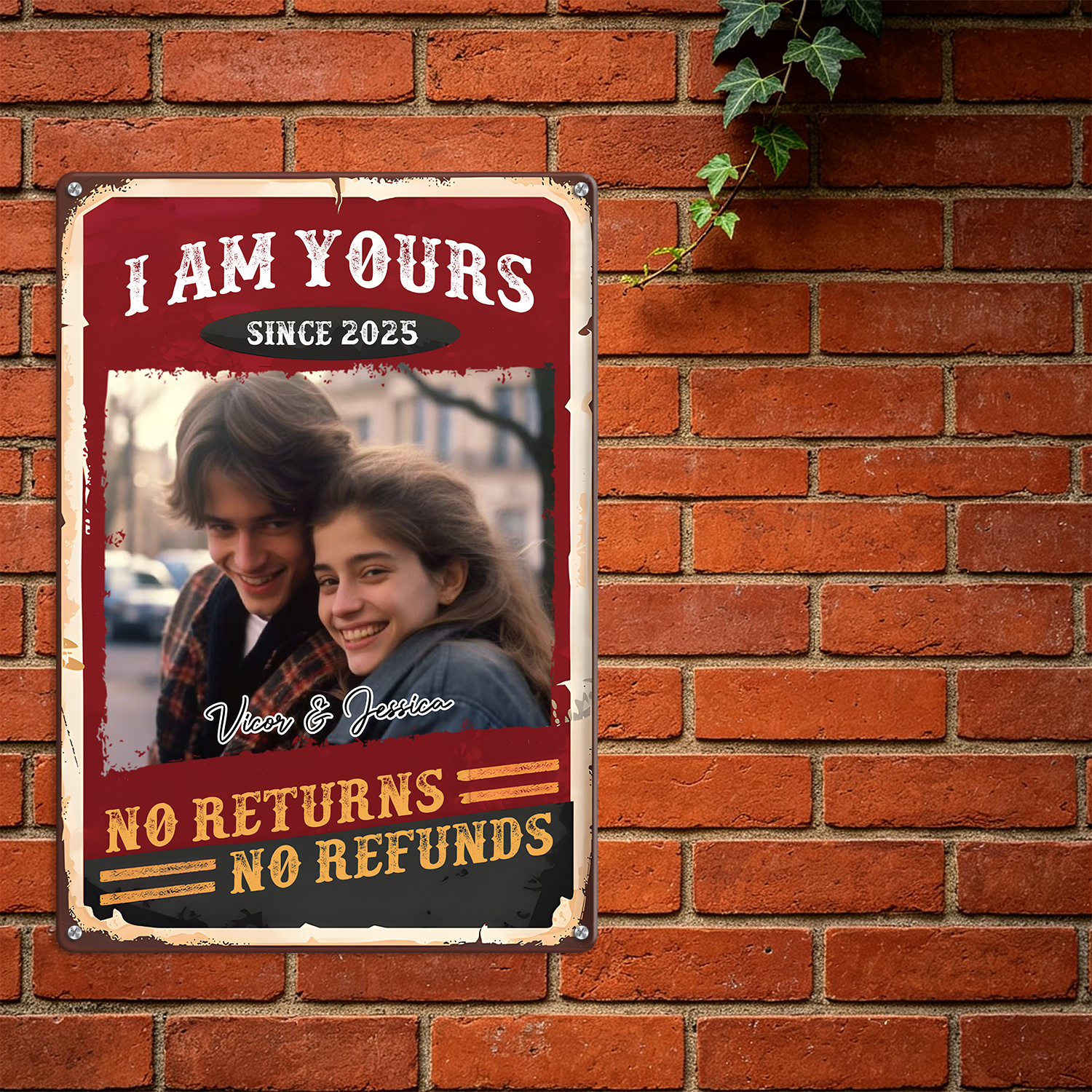 Personalized Metal Plaque for Couples with 2 Names and Year – Romantic Wall Decoration