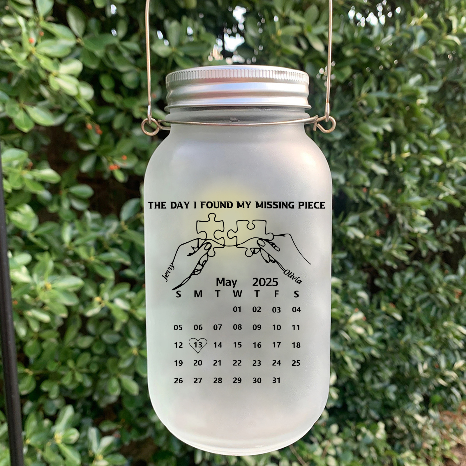 Personalized Puzzle Couple Solar Mason Jar