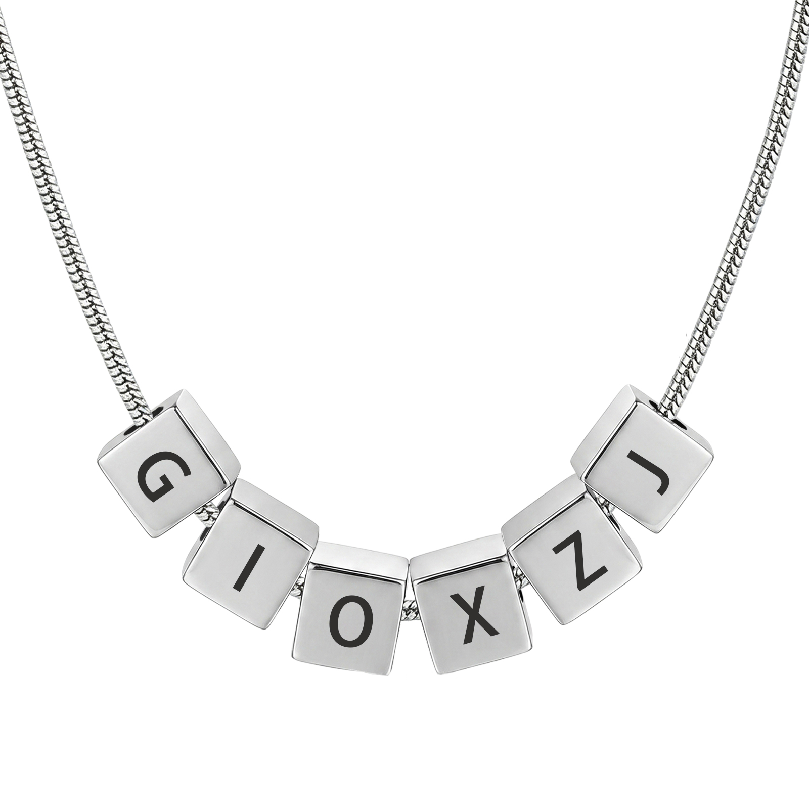 Personalized Stainless Steel Cube 1-6 Letters Necklace for Men