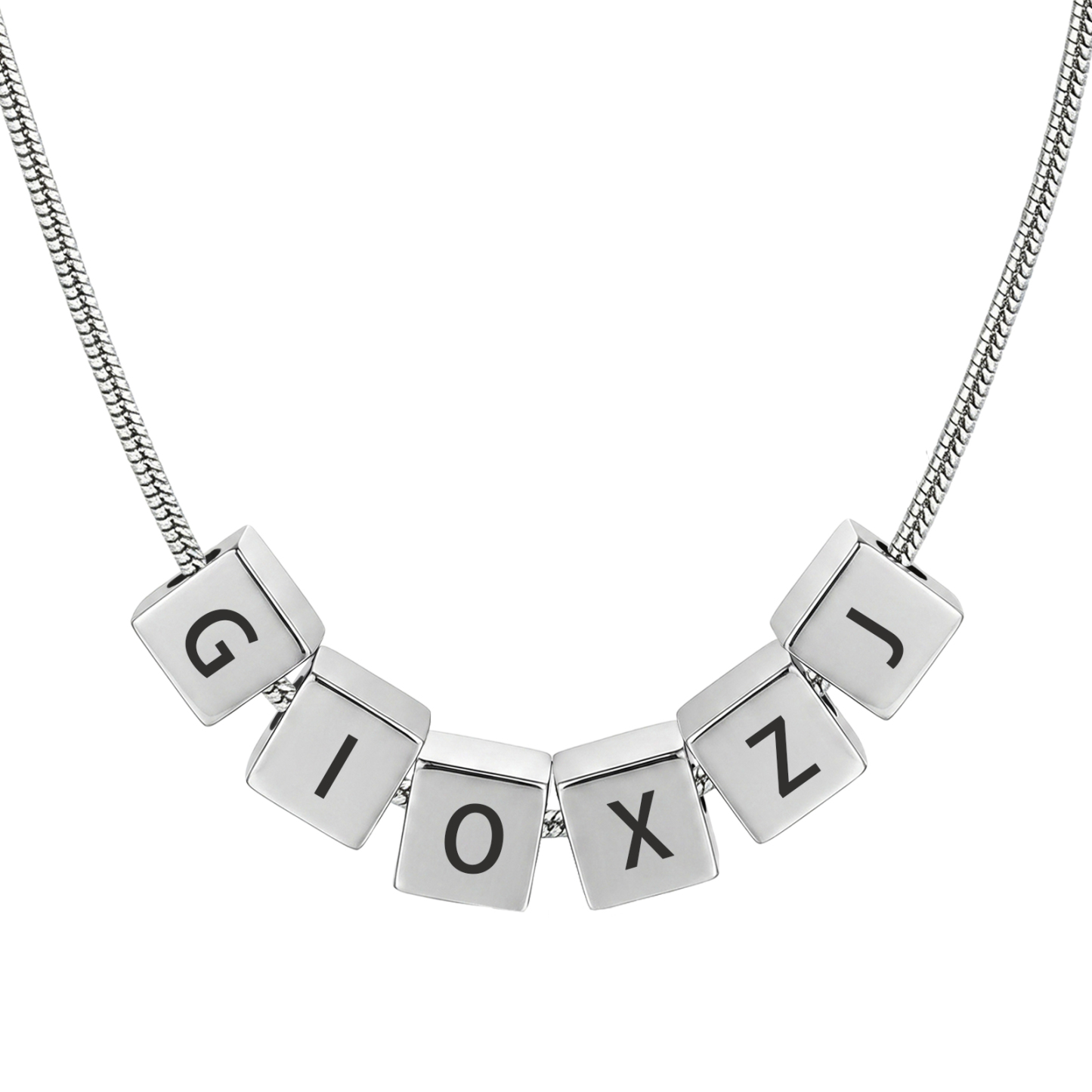 Personalized Stainless Steel Cube 1-6 Letters Necklace for Men