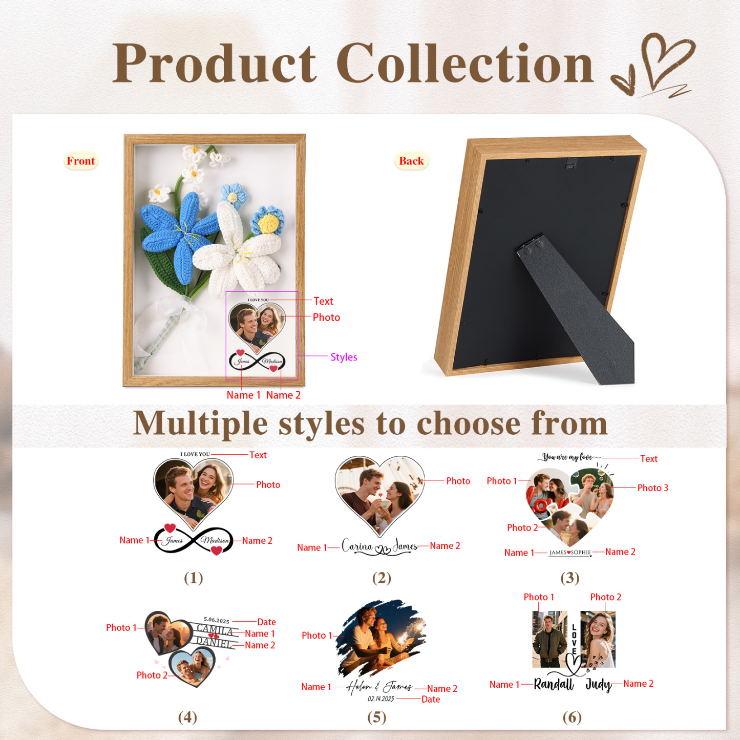 Personalized 3D Tulip Crochet Flower Photo Frame