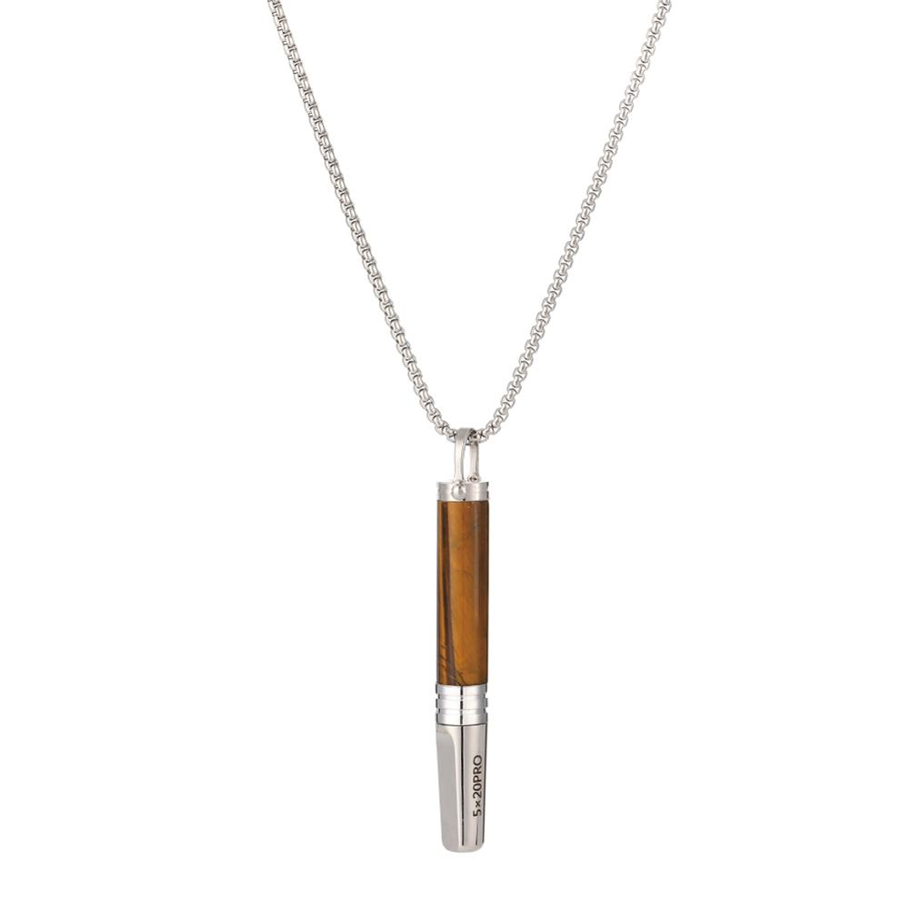 Gemstone Cylinder Breathing Necklace, Steel Tip