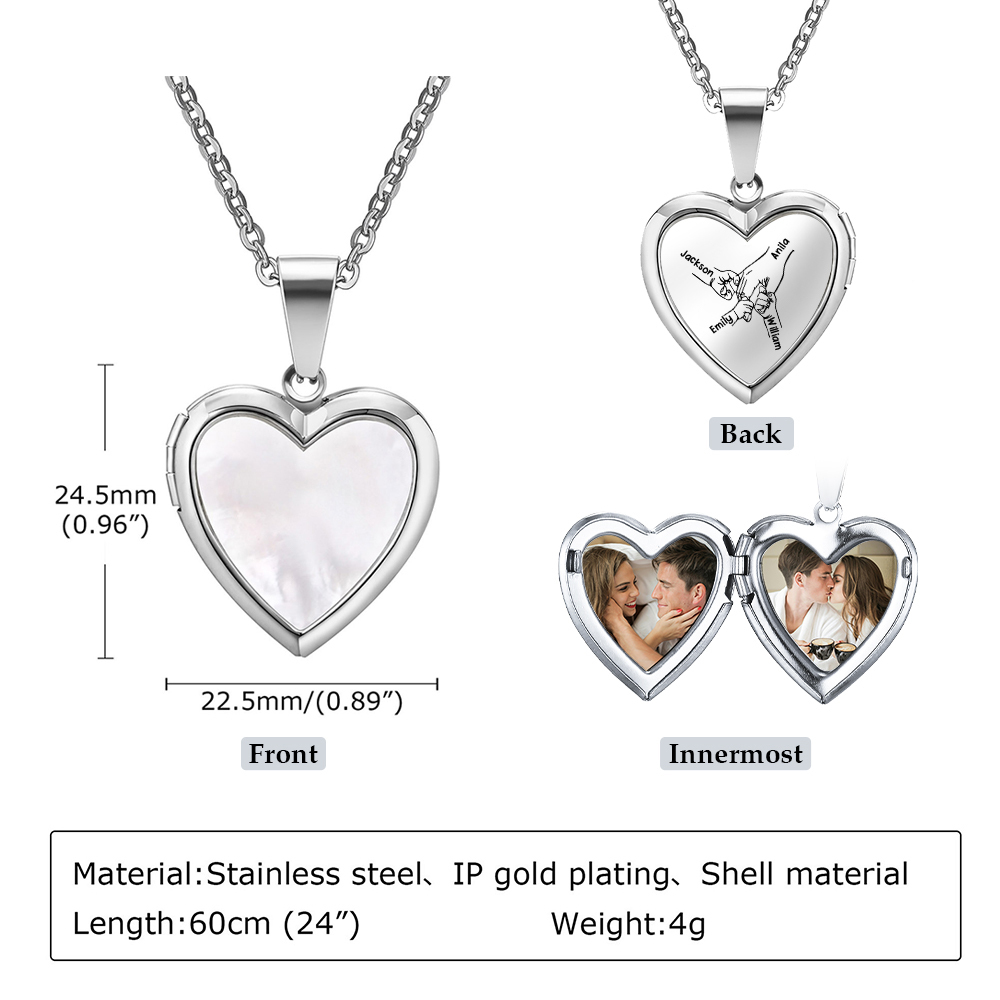 Personalized Family Heart Photo Locket Necklace for Women