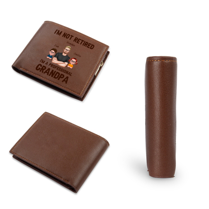 Personalized PU leather wallet, "I'm a professional grandpa"