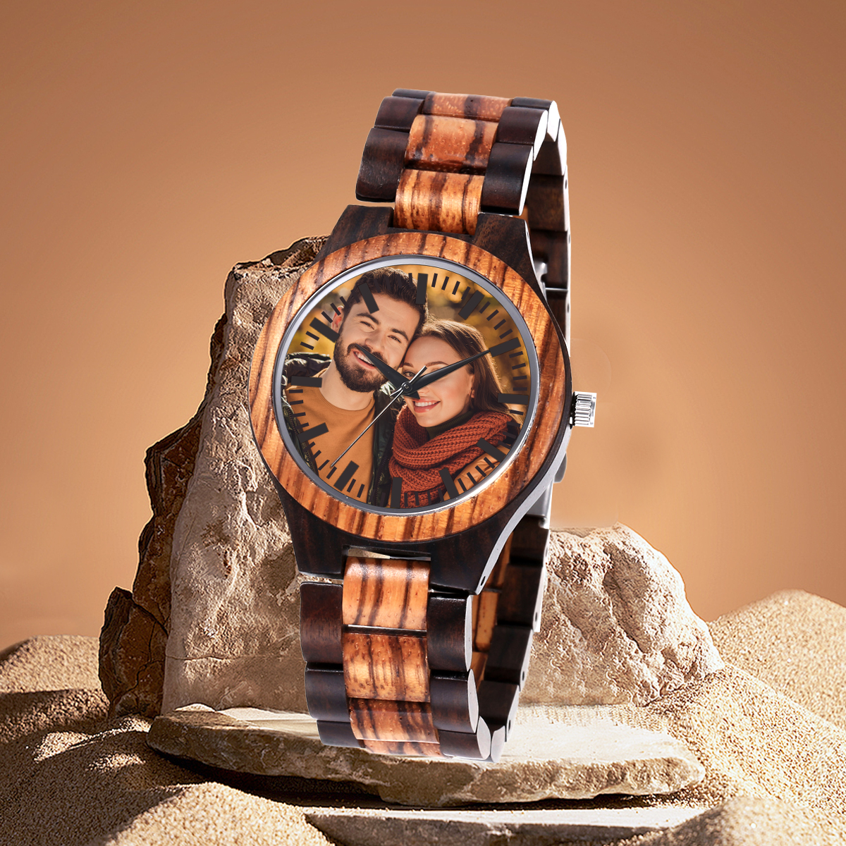 Strap Custom Mens Watches Custom Men's Engraved Wooden Photo Watch