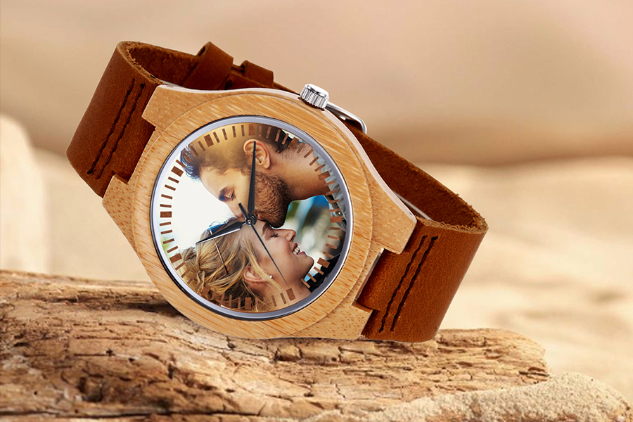 Engraved Watch for Anniversary in Natural Wood