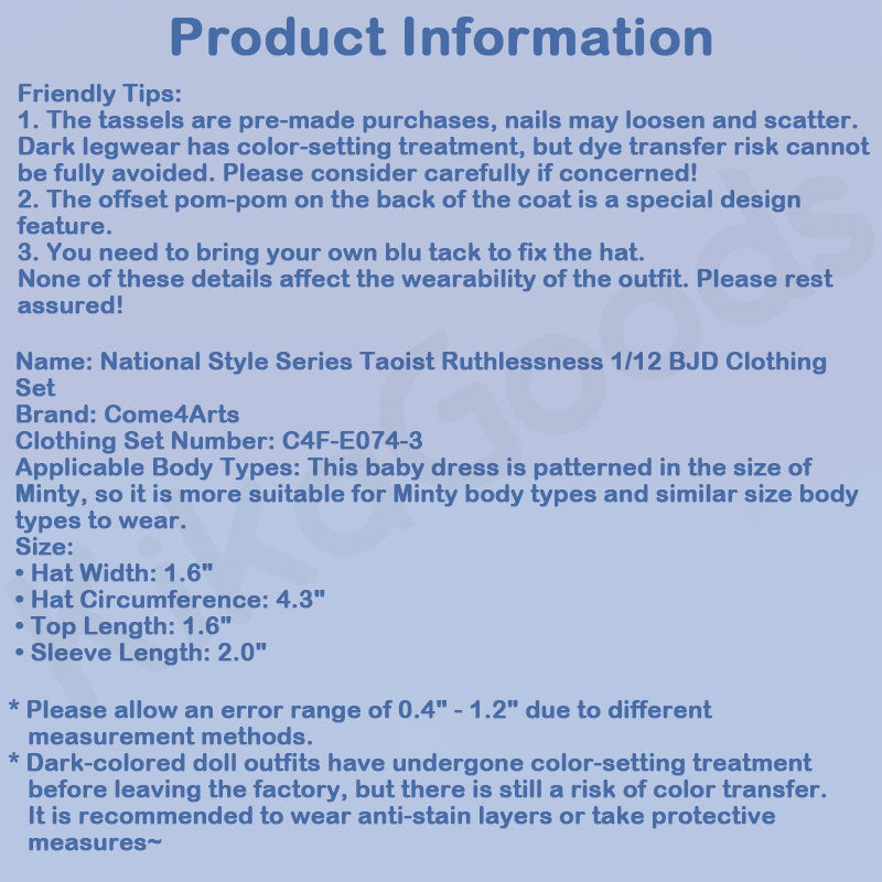 National Style Series Taoist Ruthlessness 1/12 BJD Clothing Set