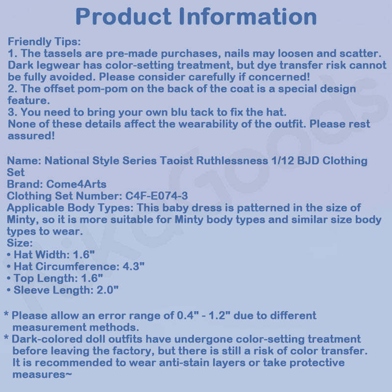 National Style Series Taoist Ruthlessness 1/12 BJD Clothing Set