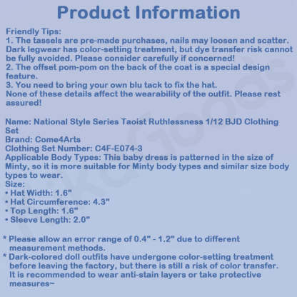 National Style Series Taoist Ruthlessness 1/12 BJD Clothing Set