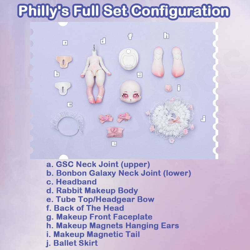 Bonbon Galaxy 1/12 BJD Bunny Body Queena / Philly Full Set Figure