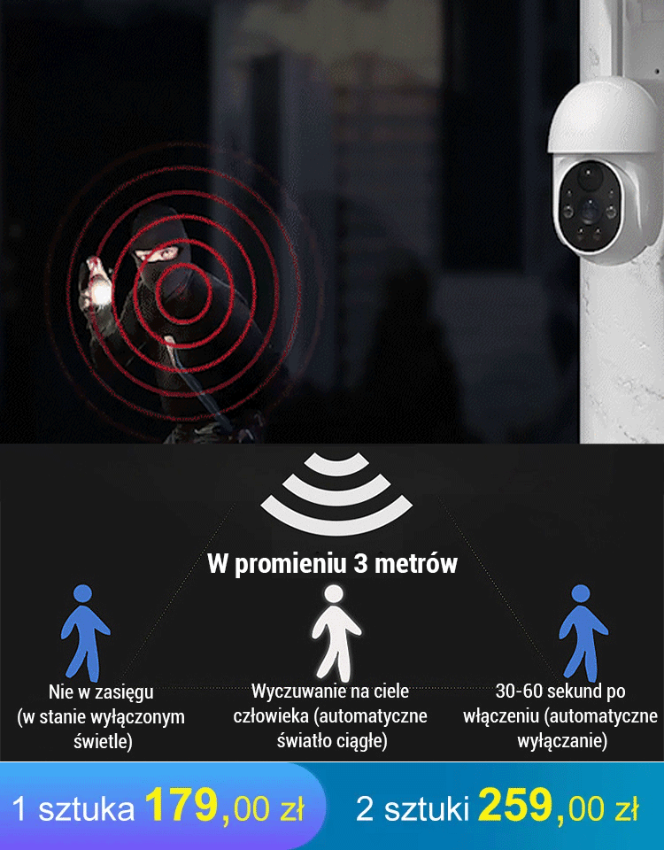 Lampa uliczna z symulowaną kamerą monitoringu
