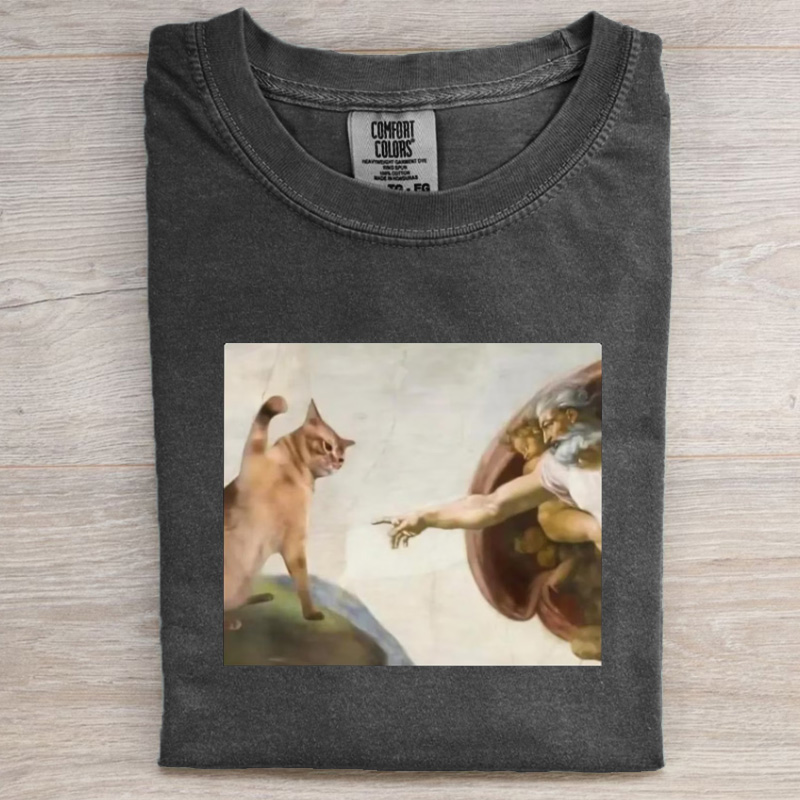 Cat God Creation Of Adam Meme T-shirt