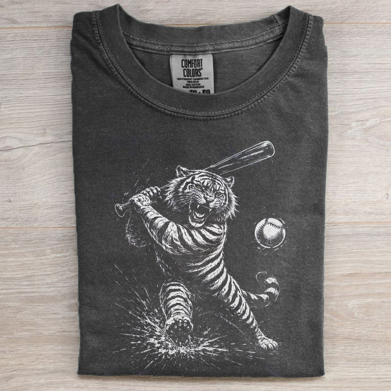 Vintage Tiger Playing Baseball Graphic Shirt