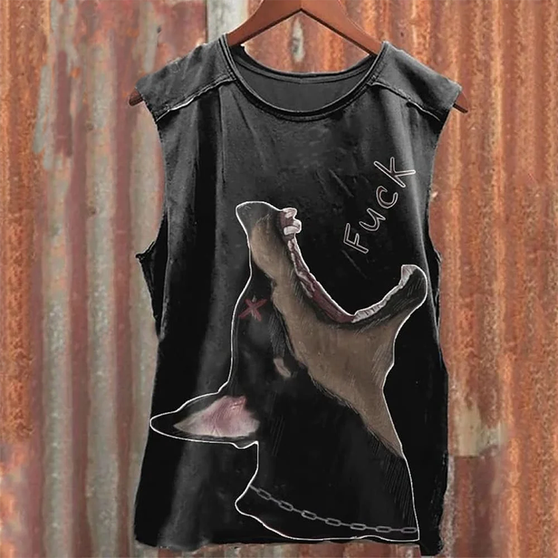 Unisex Black Dog Fuck Print 100% Cotton Casual Tank/T-shirt