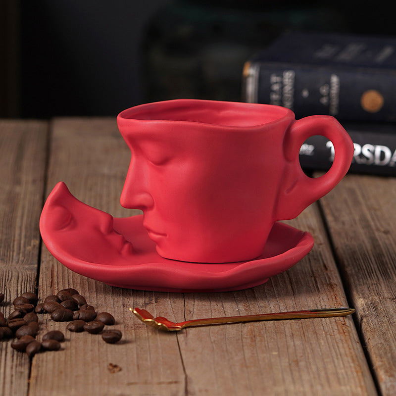 Metal Touching Face Creative Keramisk Kiss-kaffemugg