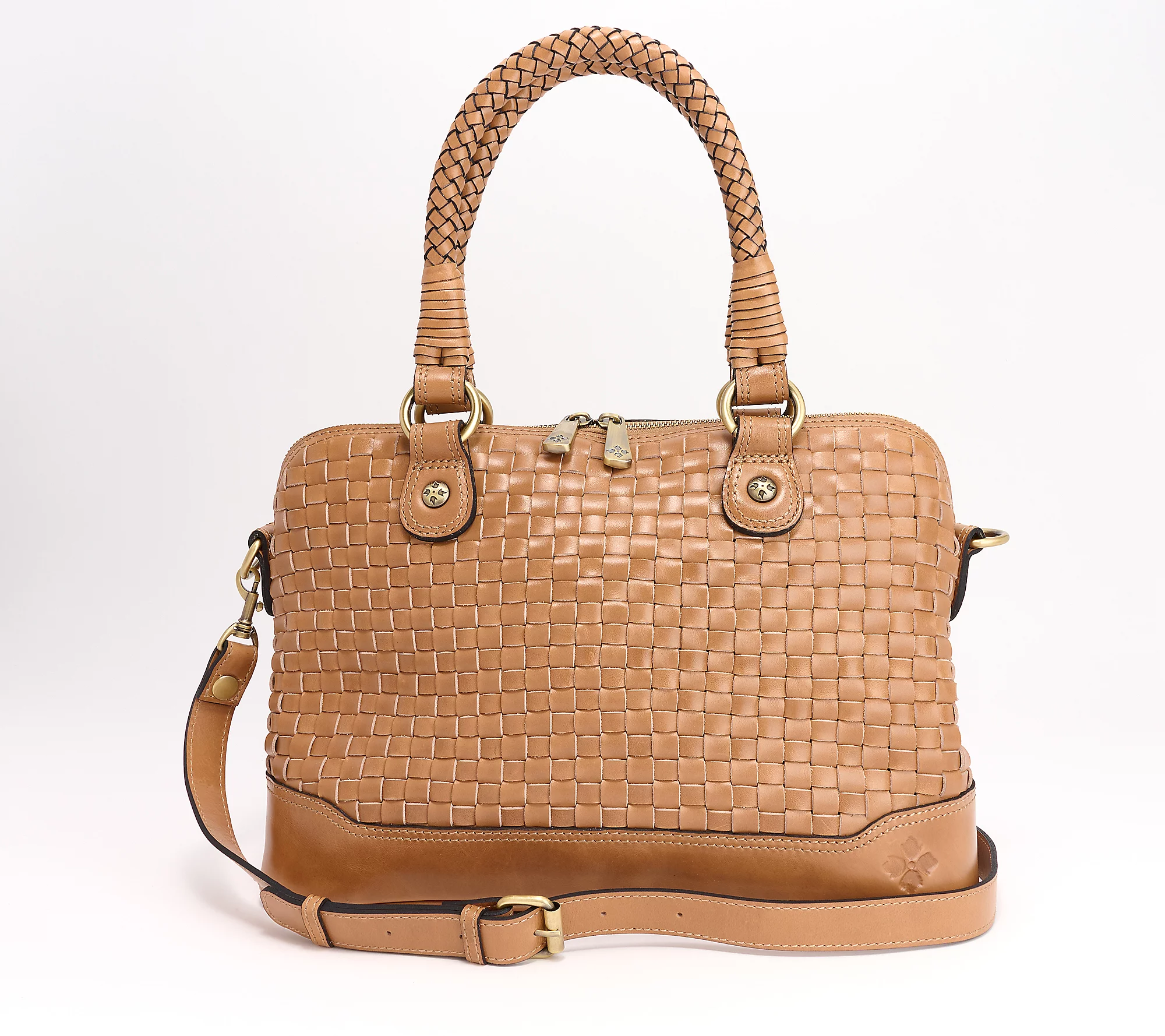 💝QVC Clearance Event,Buy 1 Get 1 Free✨Patricia Nash Discovery Washed Woven Leather Augusta Satchel