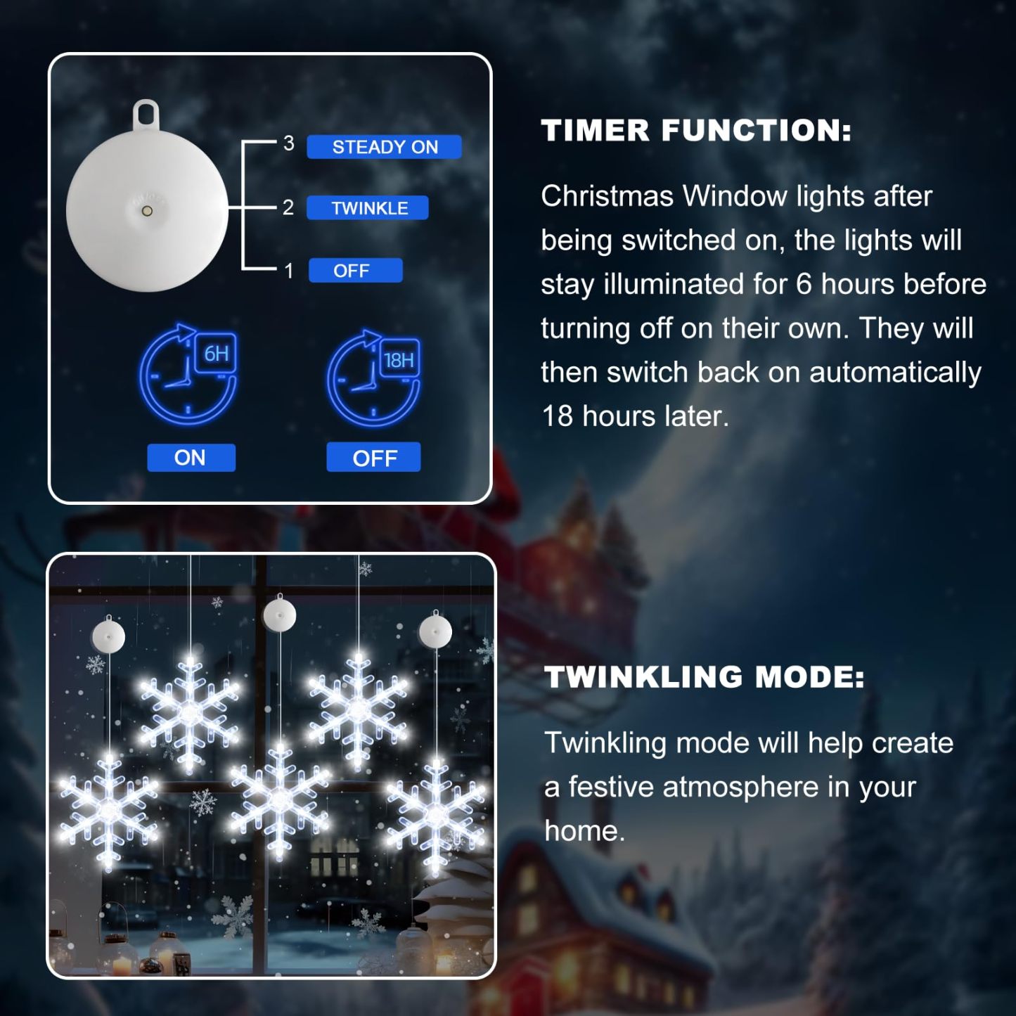 🎅5 bucăți de decorațiuni pentru fereastră de Crăciun, agățat cu baterie de Crăciun, iluminat alb, în formă de fulg de zăpadă, cu LED-uri pentru șemineu pentru pomul de Crăciun, pentru decor interior și exterior