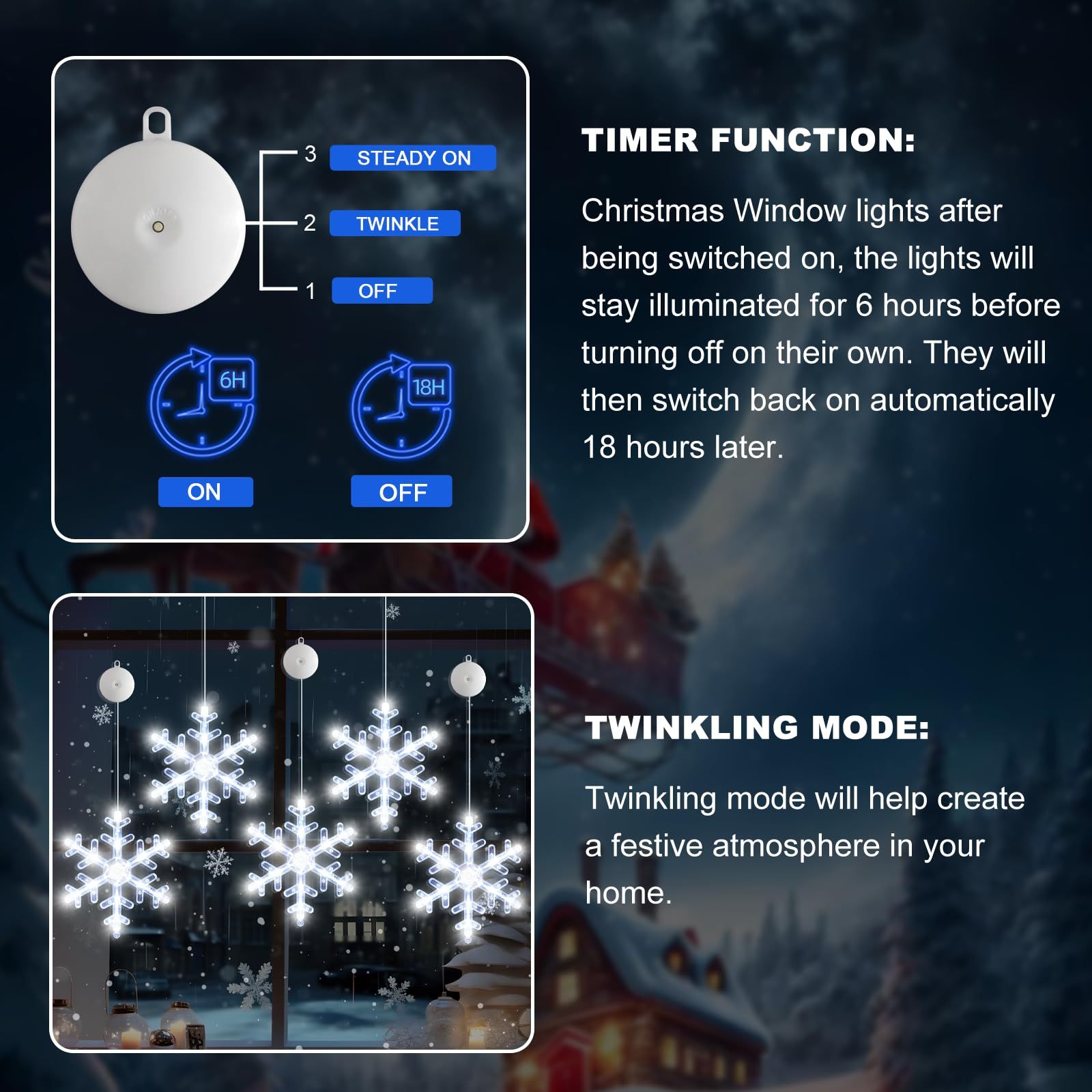 🎅5 bucăți de decorațiuni pentru fereastră de Crăciun, agățat cu baterie de Crăciun, iluminat alb, în formă de fulg de zăpadă, cu LED-uri pentru șemineu pentru pomul de Crăciun, pentru decor interior și exterior