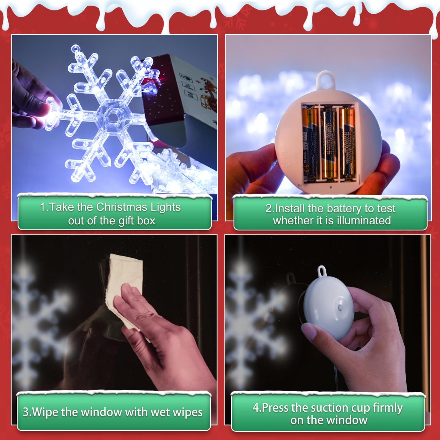 🎅5 bucăți de decorațiuni pentru fereastră de Crăciun, agățat cu baterie de Crăciun, iluminat alb, în formă de fulg de zăpadă, cu LED-uri pentru șemineu pentru pomul de Crăciun, pentru decor interior și exterior