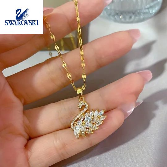 🎁 50% reducere la toate produsele!💎Colier cu pandantiv cu lebădă cu pietre prețioase din aur de 18K pentru femei✨