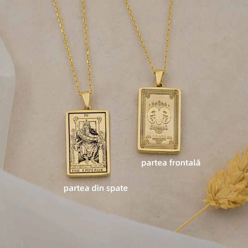 Împărat Berbec Zodiac Tarot Colier cu două fețe - Bijuterii zodiacale - Pandantiv zodiacal - Cadou de zi de naștere - Cadou pentru persoana iubită (Unisex)