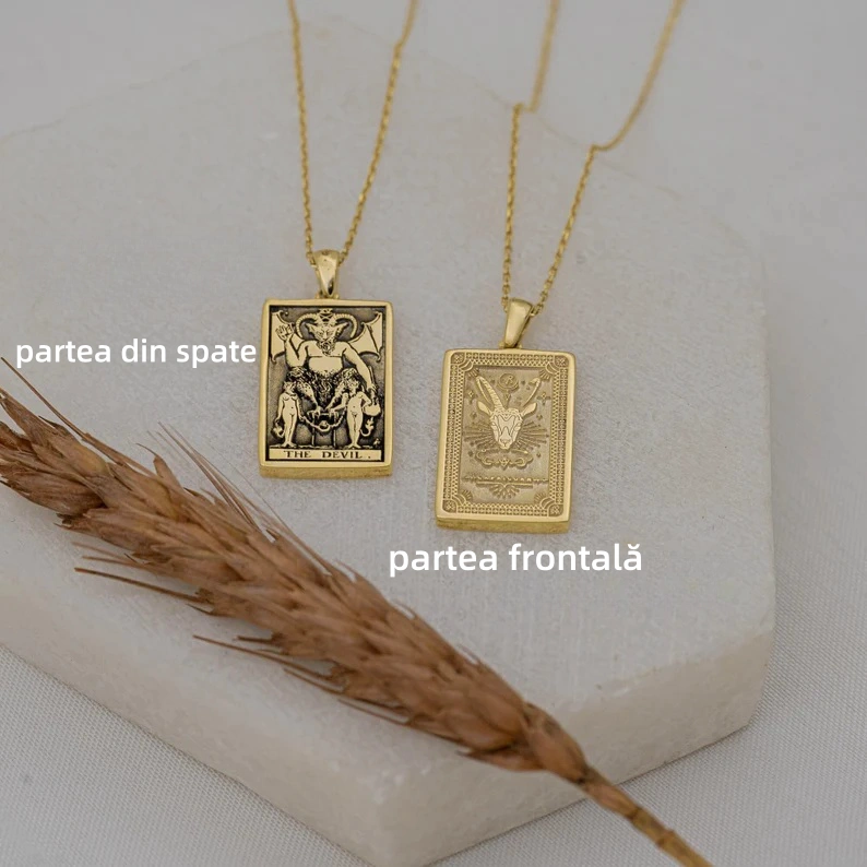 Colier reversibil Capricorn Devil Zodiac Tarot Card - Bijuterii Boeme sofisticate - Pandantiv Astrologie - Cadou frumos (Unisex)