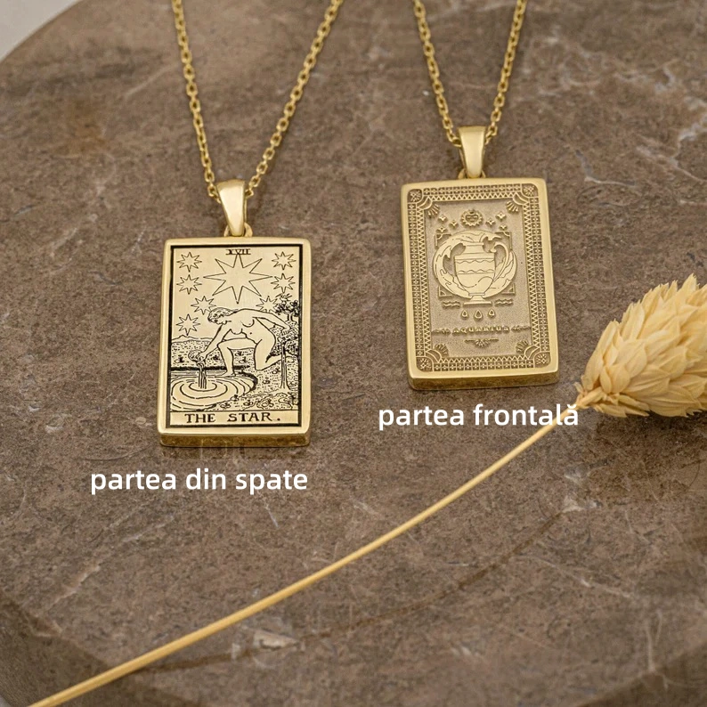 Collana con dodici carte dei tarocchi dello zodiaco, stella dell'Acquario a doppia faccia - ciondolo costellazione squisito - gioielli astrologici - regalo squisito (adatto a uomini e donne)