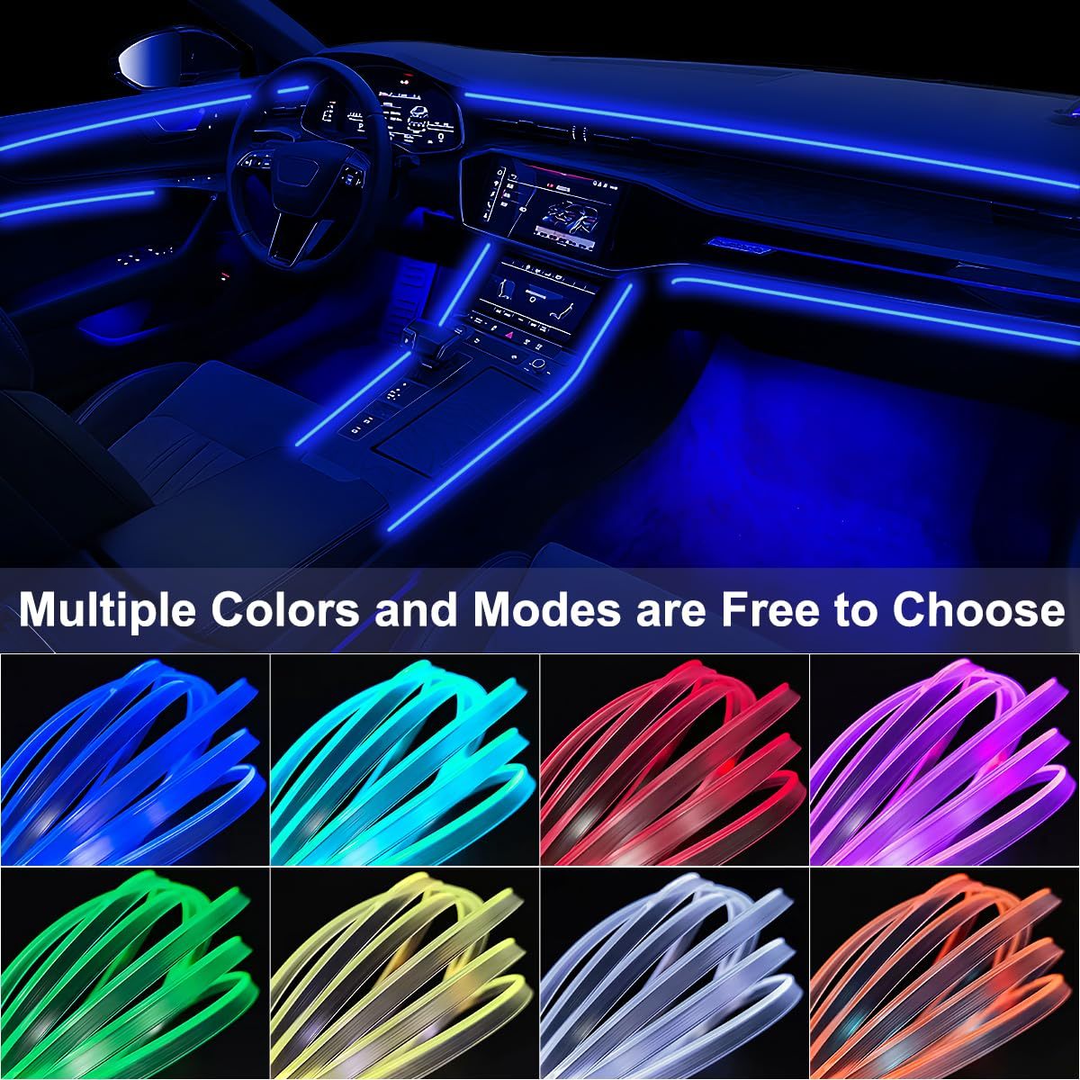 Bandă LED interioară Control APP, 5 în 1 RGB 16 milioane de culori Kit de iluminare ambientală cu fibră optică de 236 inchi, mod muzică Accesorii pentru iluminarea mașinii