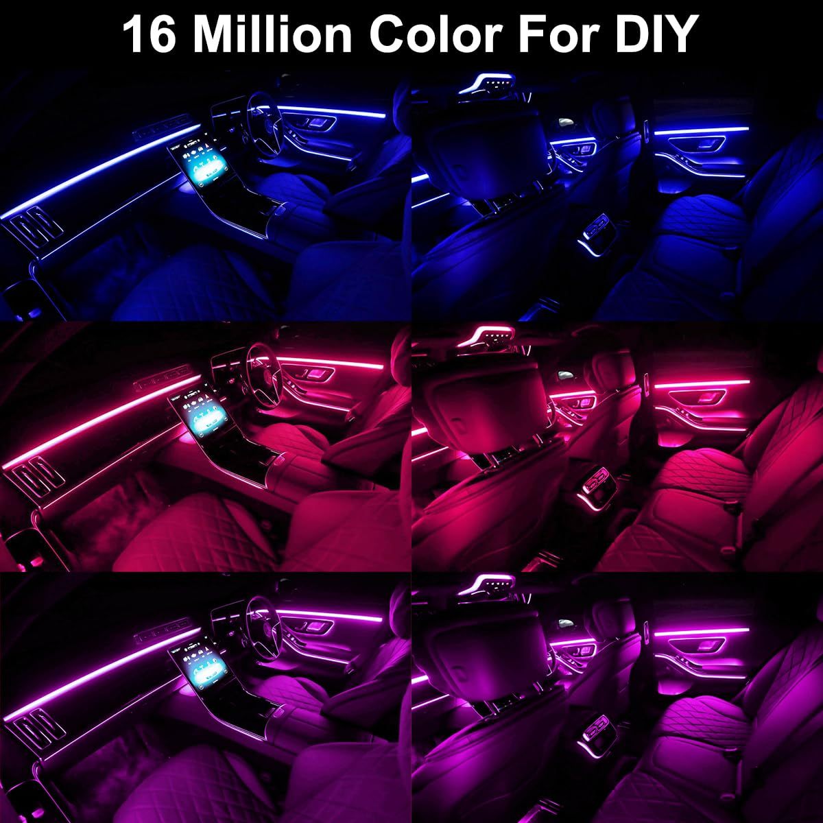 Bandă LED interioară Control APP, 5 în 1 RGB 16 milioane de culori Kit de iluminare ambientală cu fibră optică de 236 inchi, mod muzică Accesorii pentru iluminarea mașinii