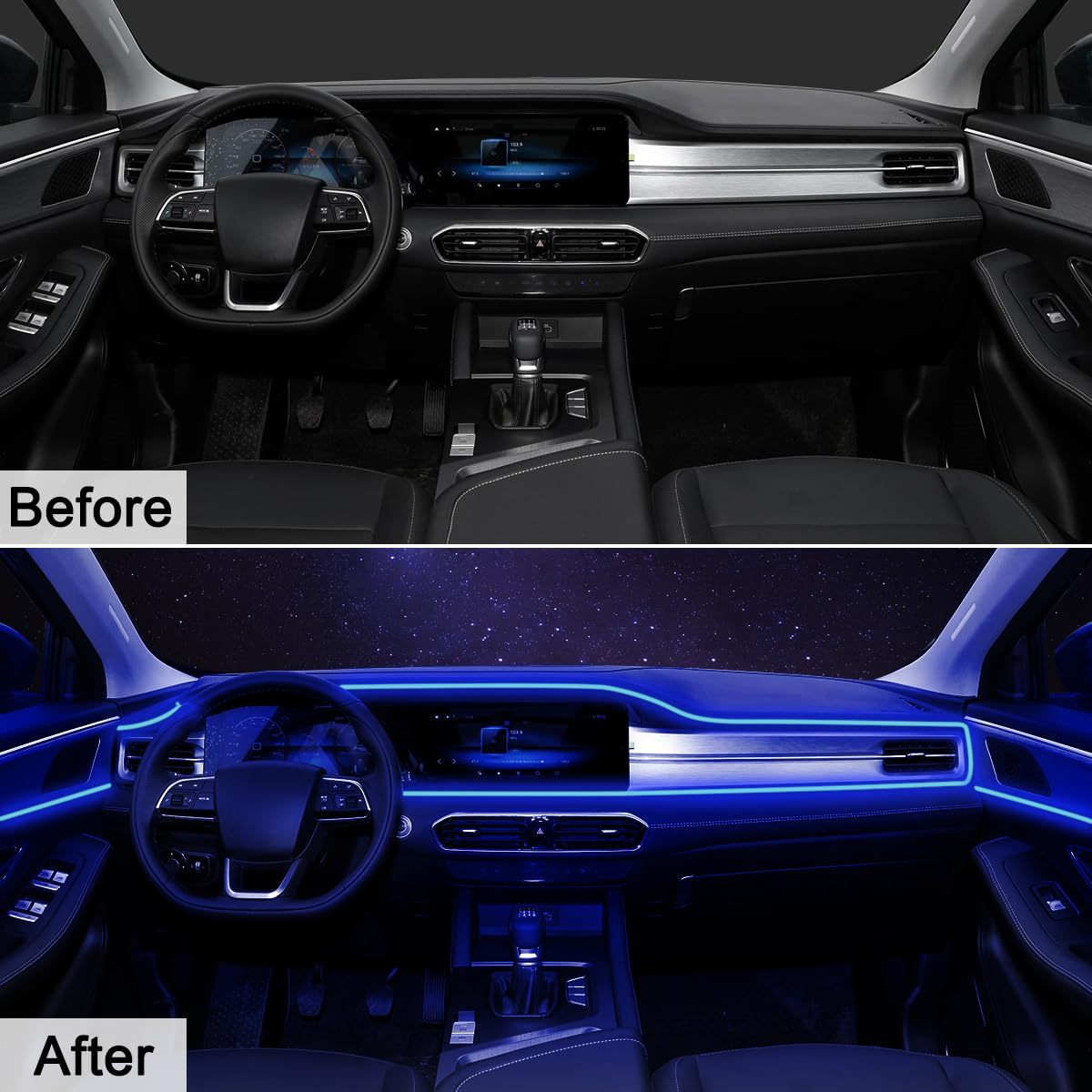 Bandă LED interioară Control APP, 5 în 1 RGB 16 milioane de culori Kit de iluminare ambientală cu fibră optică de 236 inchi, mod muzică Accesorii pentru iluminarea mașinii