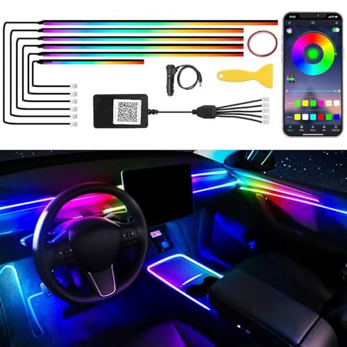 Bandă LED interioară Control APP, 5 în 1 RGB 16 milioane de culori Kit de iluminare ambientală cu fibră optică de 236 inchi, mod muzică Accesorii pentru iluminarea mașinii