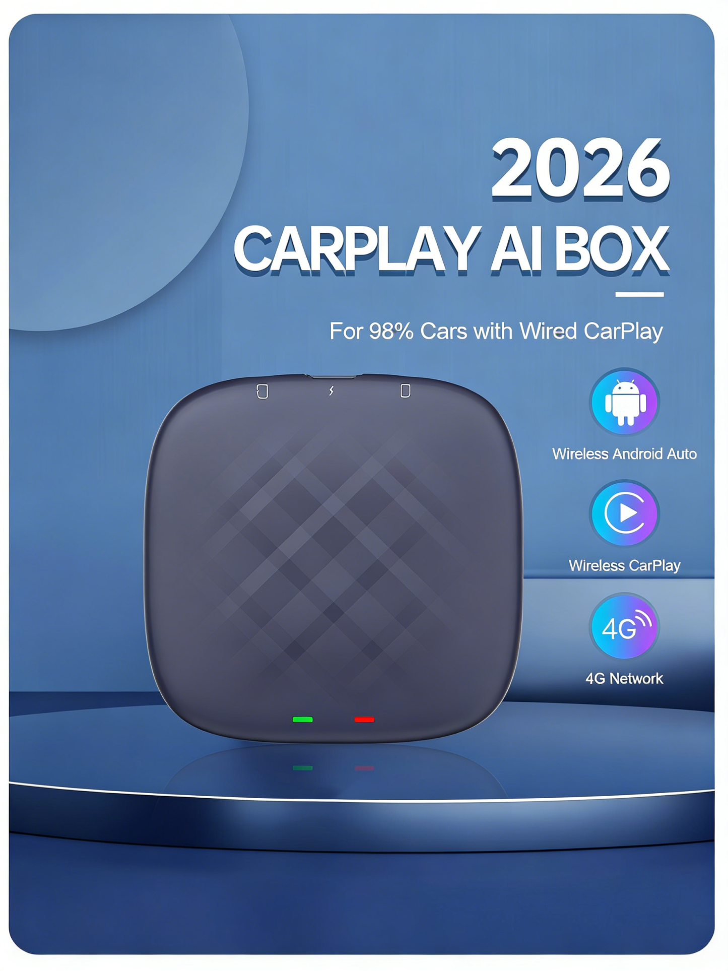 Carlinkit CARPLAY AI BOX 2026, 8G/128G, Conexiune wireless, Compatibil cu Apple CarPlay și Android Auto, Suportă SIM și TF Card