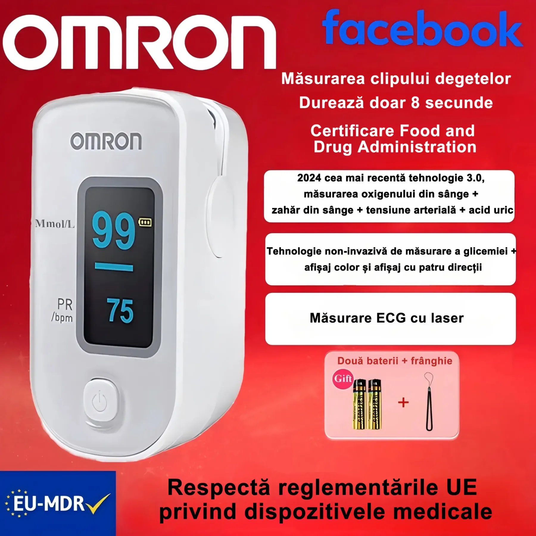 ✨Timp limitat 50% reducere [Importat din Japonia] 👨‍⚕️ Glucometru neinvaziv Omron de înaltă precizie