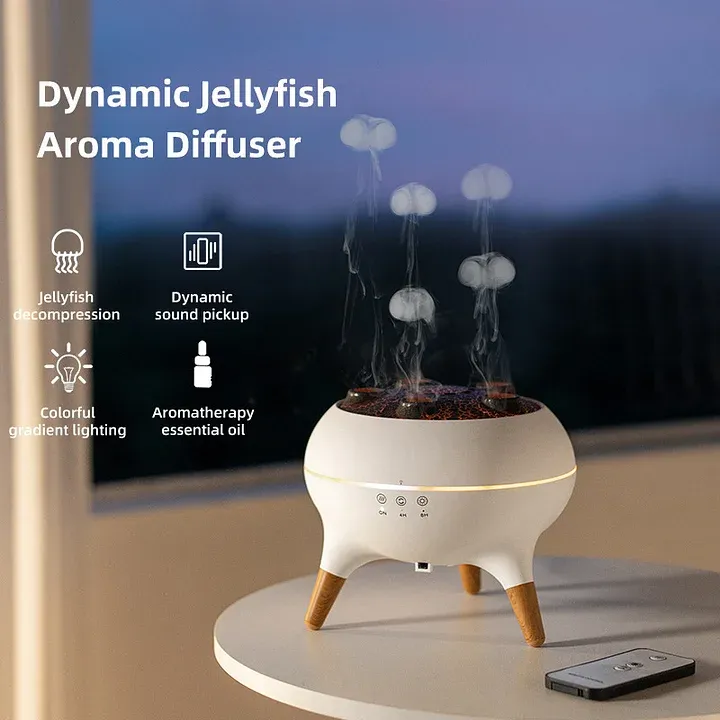 Aparat de aromaterapie cu meduze colorate cu lumină ambientală