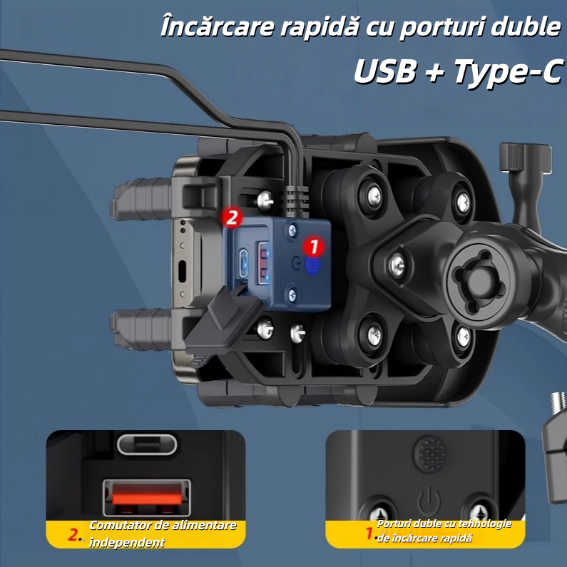 Suport pentru telefon Samsung moto 2026, rezistent la ploaie și zăpadă, cu protecție solară, rotire 360° și încărcare wireless