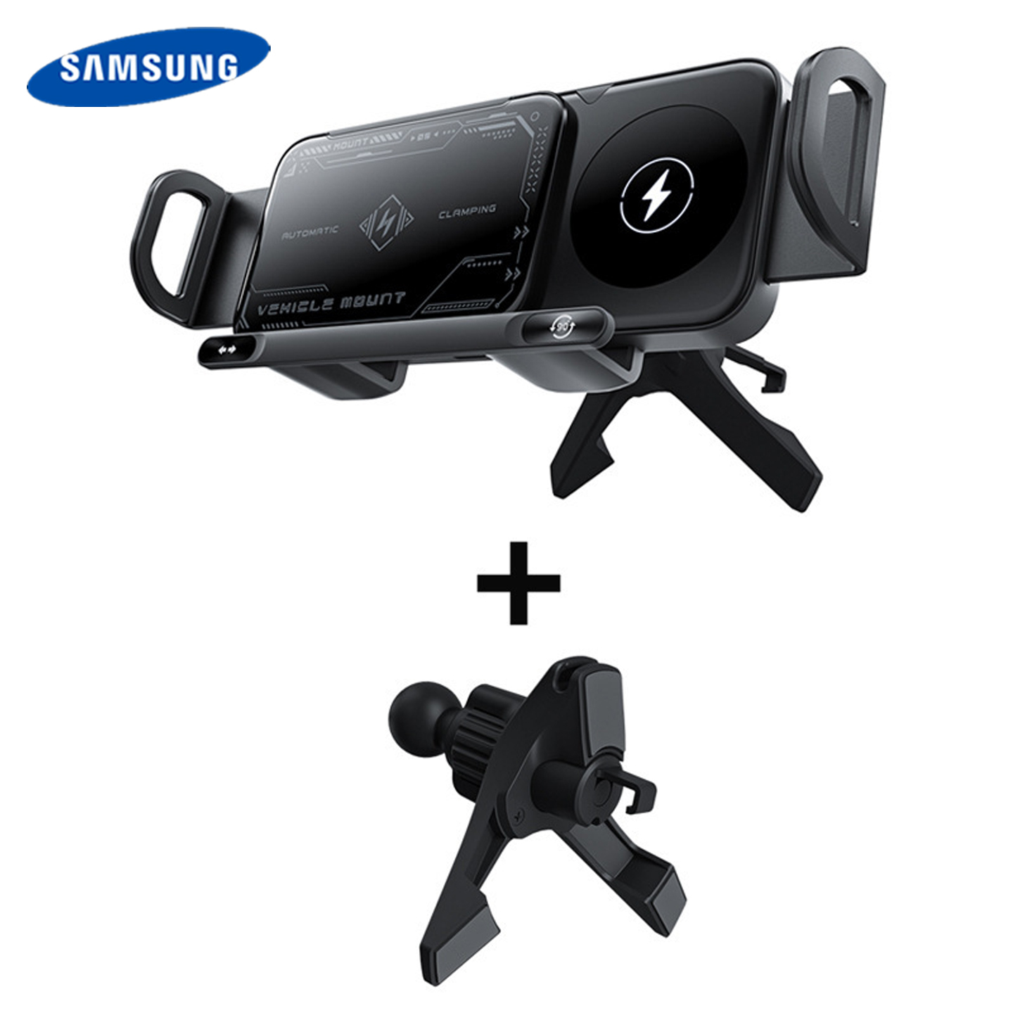 Suport auto Samsung cu control vocal AI, rotație automată 3 în 1, recunoaștere AI, WiFi wireless, încărcare wireless rapidă și compatibilitate cu telefoane/telefoane pliabile/tablete.