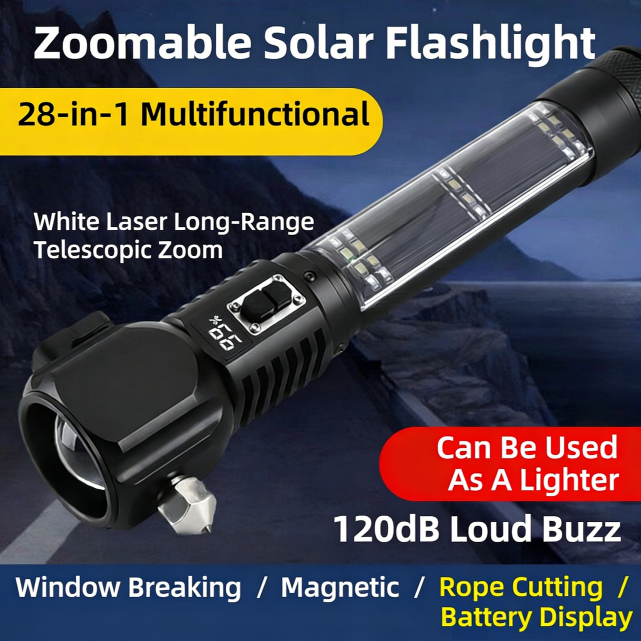 Streamlight Lanternă Multifuncțională 28 în 1 Militară pentru Siguranța Auto – 90.000 Lumeni, Încărcare Solară și Manuală, cu Radio, Ideală pentru Urgențe și Activități în Aer Liber