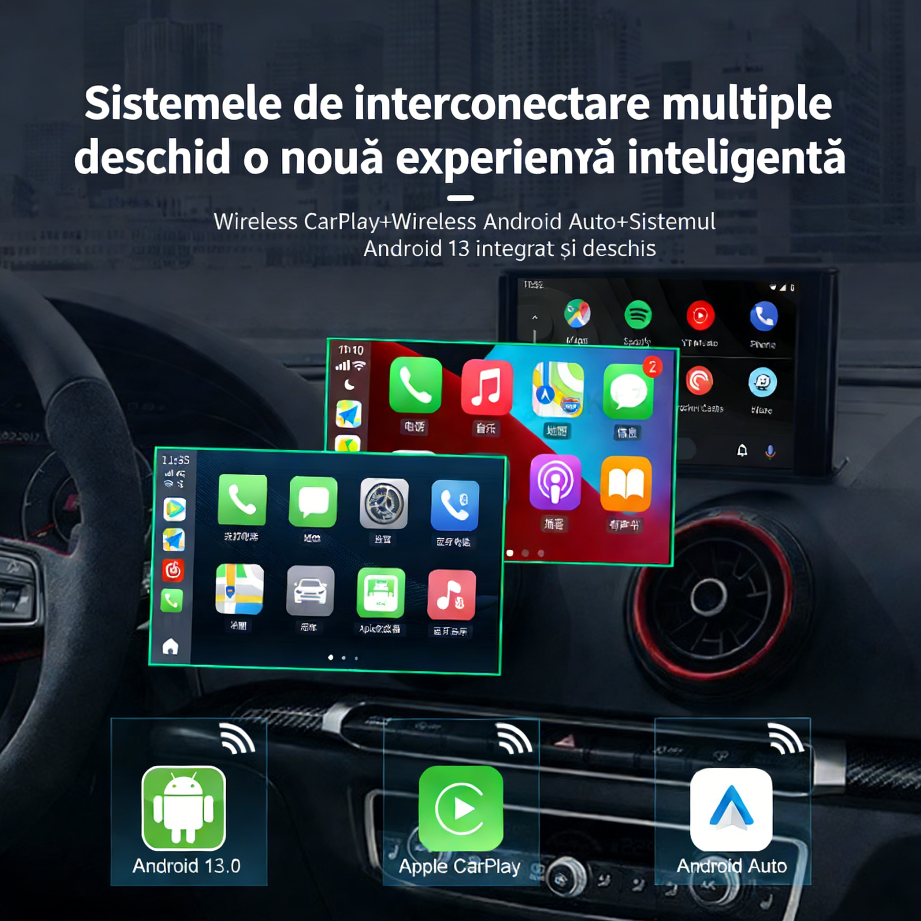 [Copy]Carlinkit CARPLAY AI BOX 2026, 8G/128G, Conexiune wireless, Compatibil cu Apple CarPlay și Android Auto, Suportă SIM și TF Card