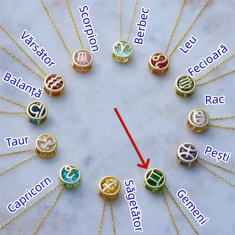 🌟🌈 Colier zodiac exclusiv din aur de 18k cu piatră unică de naștere✨🎁 (unisex)