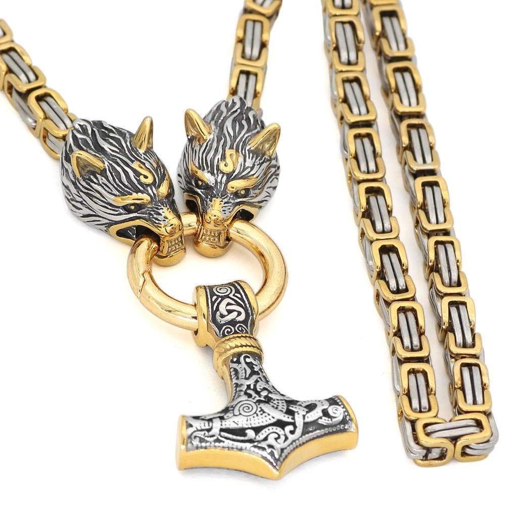 VIKING WOLF REGE LUP MJOLNIR COLIER DIN OȚEL INOXIDABIL LANȚ DE LANȚ