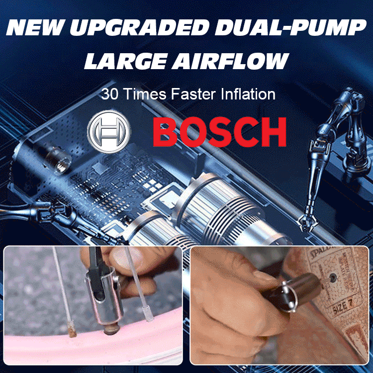 🎉Pompă de umflare a anvelopelor Compresor de aer portabil - Pompă de anvelope auto de 150 PSI cu manometru și lumină LED, 3x Pompă de anvelope inteligentă fără fir cu un singur buton cu umflare rapidă, potrivită pentru mașini, biciclete și motociclete