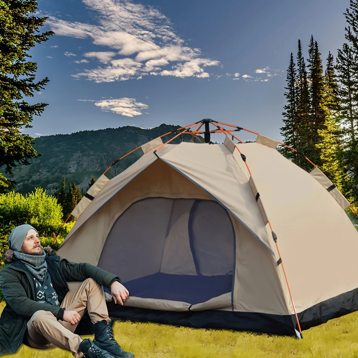 Cort automat cu deschidere rapida, cort de camping pentru calatorii in aer liber cu autoturismul, cort rezistent la ploaie si soare pentru plaja, adapost impotriva soarelui, cort portabil pentru pescuit si drumetii pentru 2-3/3-4 persoane