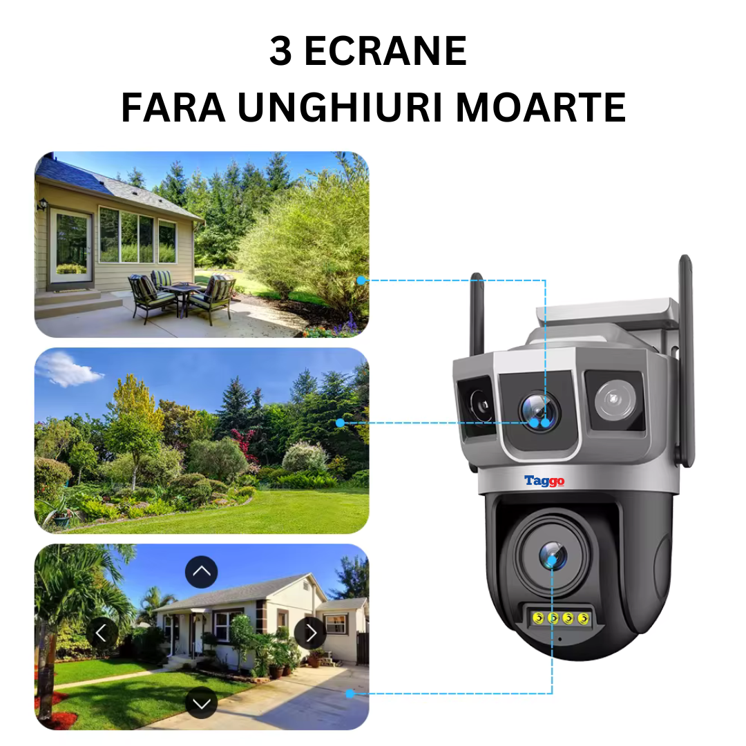 Camera de supraveghere WIFI 8MP. 2 lentile. Control din aplicatie. Urmarire automata. Rezistenta la apa IP66