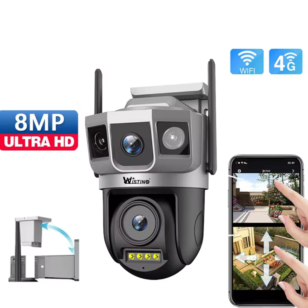 Camera de supraveghere WIFI 8MP. 2 lentile. Control din aplicatie. Urmarire automata. Rezistenta la apa IP66