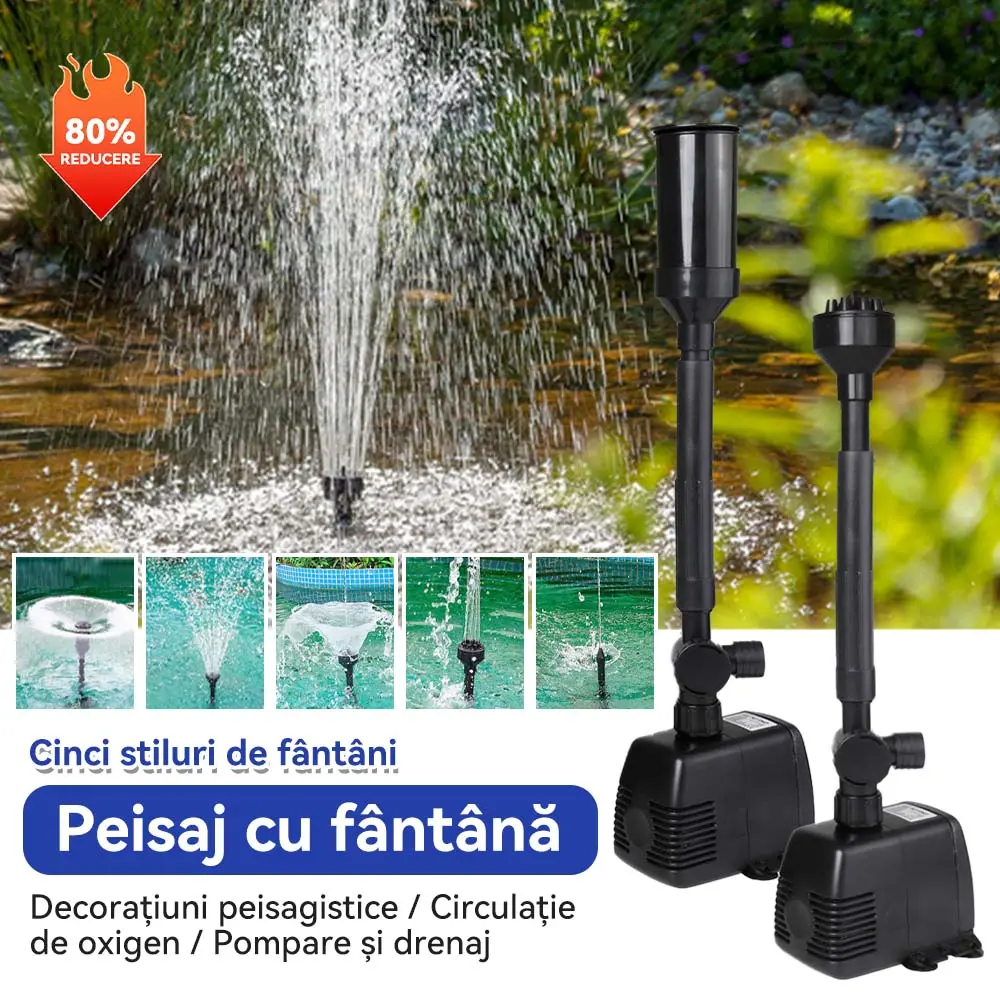 Pompă de fântână cu iluminare colorată cu LED-uri，Pompă de fântână EQB-600P 8W (potrivită pentru adâncimea apei sub 30 cm)