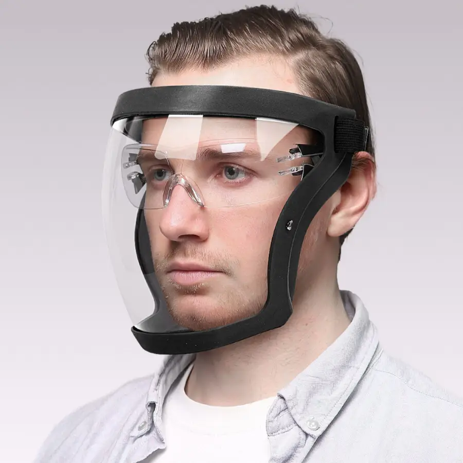 Viziera protejează fața, ochii și căile respiratorii în timpul lucrului.