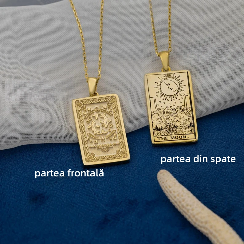 Douăsprezece semne zodiacale Tarot Colier Pești Luna două fețe - Pandantiv ceresc - Bijuterii zodiacale - Cadou de zi de naștere - Cel mai bun cadou (Unisex)