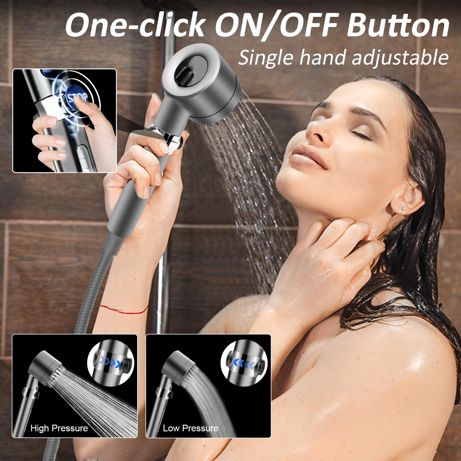 🚿💦Capete de duș puternice de înaltă presiune, cap de duș de mână cu filtre, cap de duș multifuncțional cu un singur buton, masaj german, masaj și frumusețea pielii, 4 moduri de pulverizare + 3 filtru